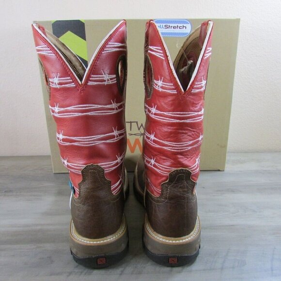 Twisted X Men's 12" Western Nano Toe Work Boot Distressed Saddle/ Ruby MXBNW01 - Picture 3 of 4